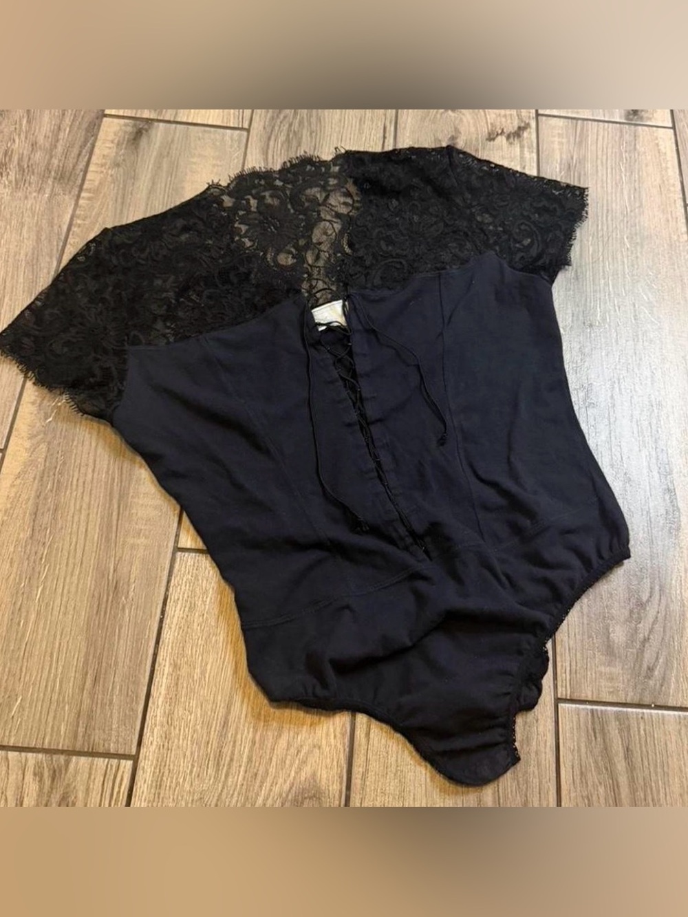black vintage hanky panky corset lace up bodysuit